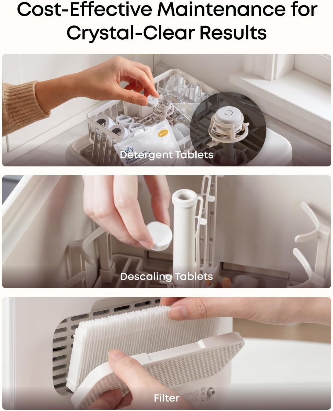 image:image6Month Cleaning Kit for eufy Bottle Washer Cleaning Set with Detergent Tablets 180 Pcs Descaling Tablets 6 Pcs and Filter