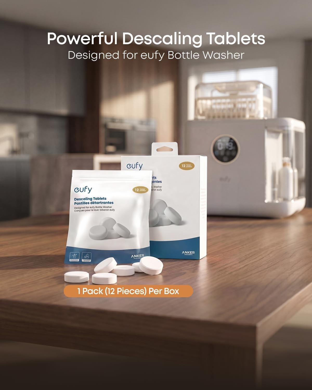 image:imageeufy Official Descaling Tablets for Baby Bottle Washer Descaler for Scale and Mineral Buildup Removal Deep Machine Maintenance 1Year Supply 12 Count