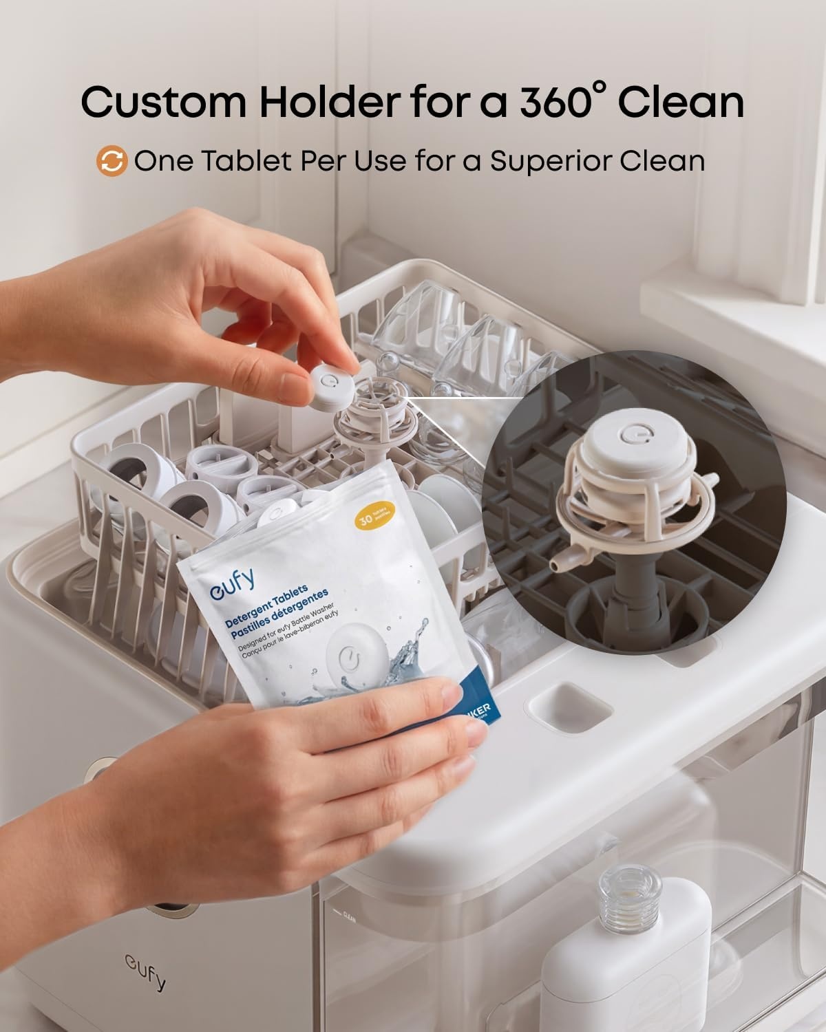 image:imageeufy Official Detergent Tablets for Baby Bottle Washer 60 Count 2 Packs Deep Cleaning Washing Block for Spotless Bottles Pump Parts and Feeding Essentials Removes Milk Residue BPAFree
