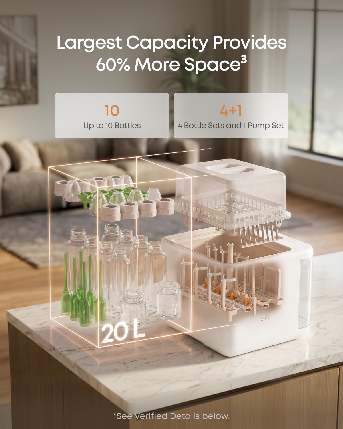 image:imageeufy S1 AllinOne Baby Bottle Washer Sterilizer and Dryer 10Bottle Capacity 3D HydroBlast Cleaning 212F Steam Sterilizer Smart App Control HandsFreeS1 Standard
