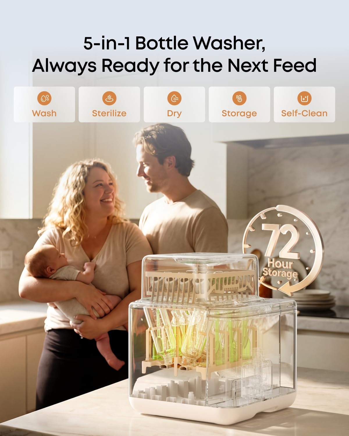 image:imageeufy S1 AllinOne Baby Bottle Washer Sterilizer and Dryer 10Bottle Capacity 3D HydroBlast Cleaning 212F Steam Sterilizer Smart App Control HandsFreeS1 Pro with Water Softener
