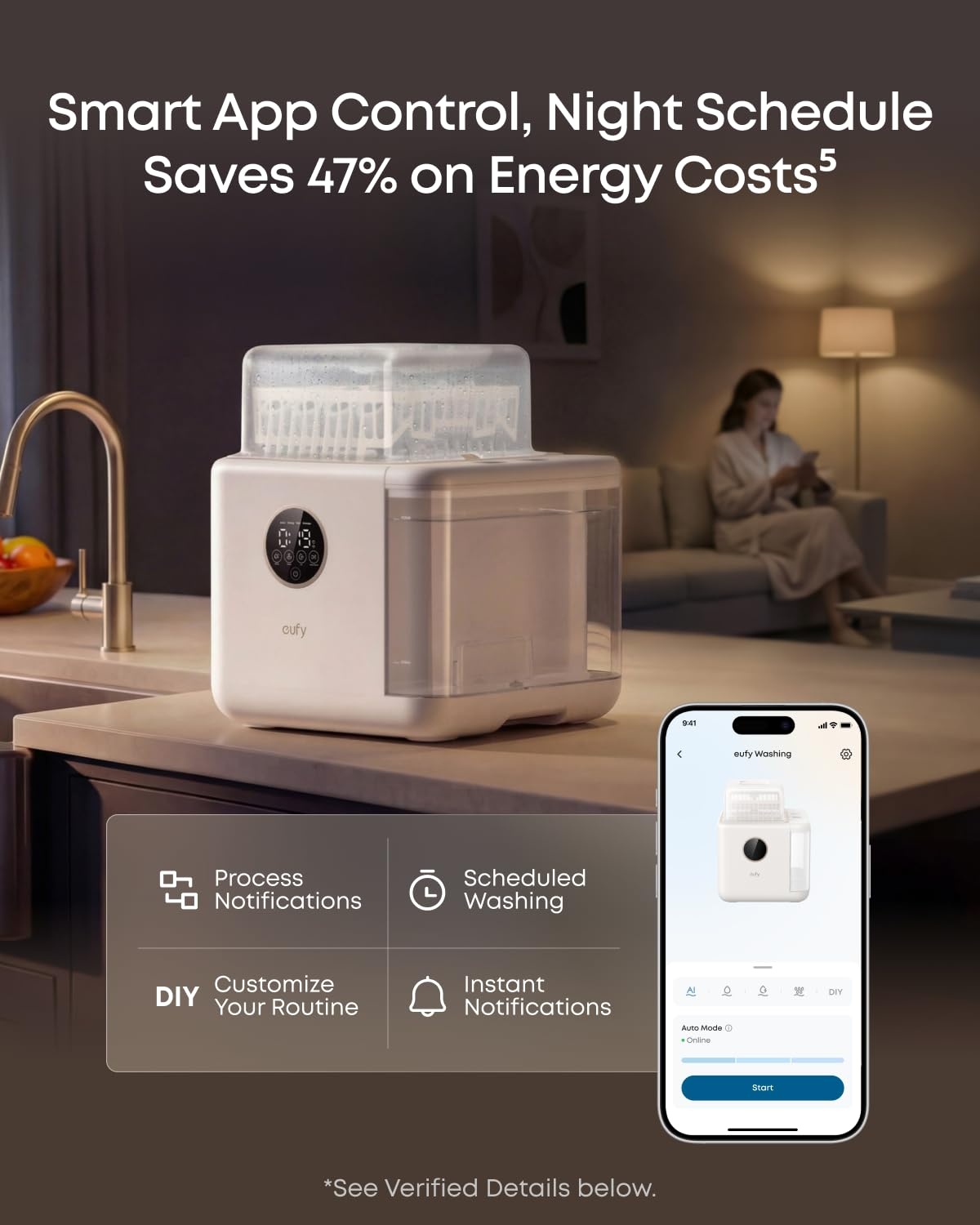 image:imageeufy S1 AllinOne Baby Bottle Washer Sterilizer and Dryer 10Bottle Capacity 3D HydroBlast Cleaning 212F Steam Sterilizer Smart App Control HandsFreeS1 Standard
