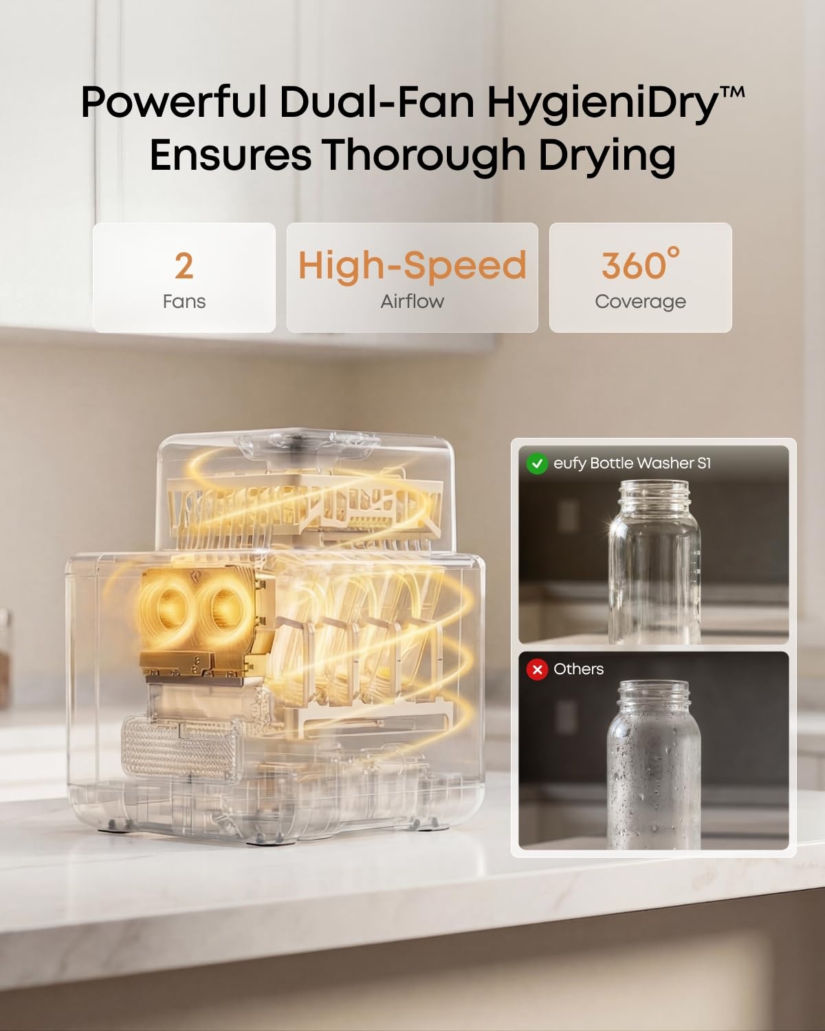 image:imageeufy S1 AllinOne Baby Bottle Washer Sterilizer and Dryer 10Bottle Capacity 3D HydroBlast Cleaning 212F Steam Sterilizer Smart App Control HandsFreeS1 Standard
